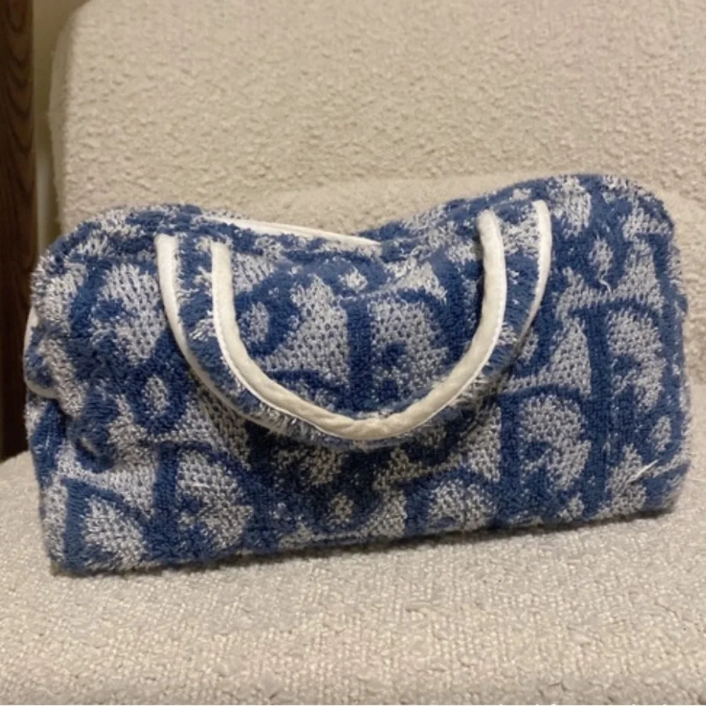 Authentic Vintage christian dior monogram terry cloth towel bag in blue - Picture 5 of 11